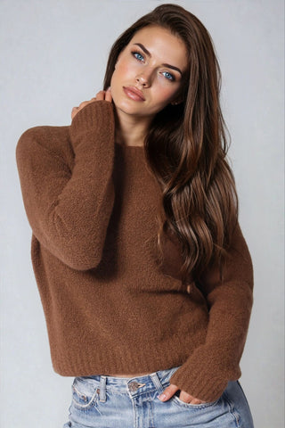 Luxe Boucle Power Shoulder Crew