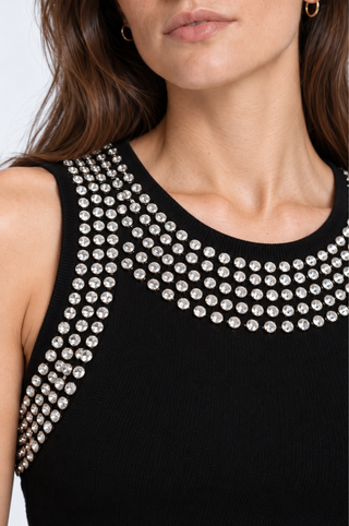 Viscose Embellished Sleeveless Crewneck Top