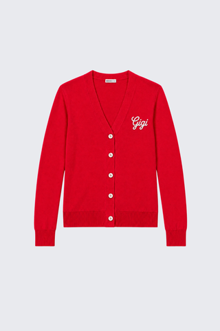Cotton Cashmere "Gigi" Embroidery V Neck Cardigan