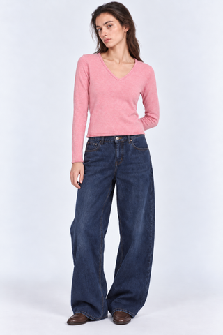 Long Sleeve V Neck with Rolled Trims