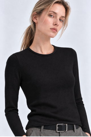 Long Sleeve Crew Neck with Rolled Trims