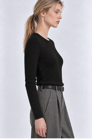 Long Sleeve Crew Neck with Rolled Trims