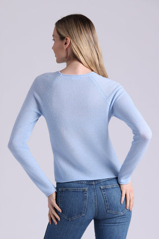 Cashmere Raglan Crew With Rolled Trims