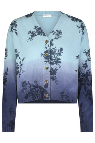 Cashmere Floral Dip Dye Cropped Cardigan - Fresco Blue Combo