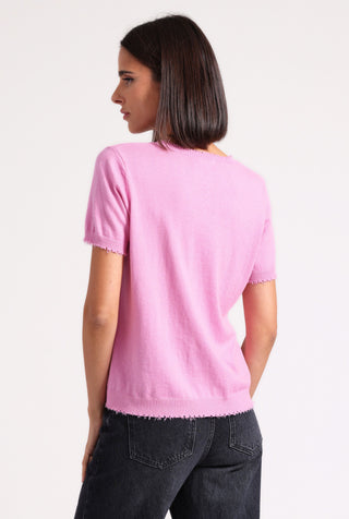 Cotton Cashmere Frayed V Tee