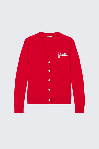Cotton Cashmere "Yenta" Embroidered V Neck Cardigan