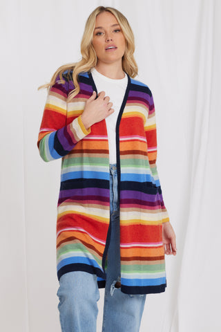 Plus Size Cashmere Multi Stripe Duster  -Multi Stripe