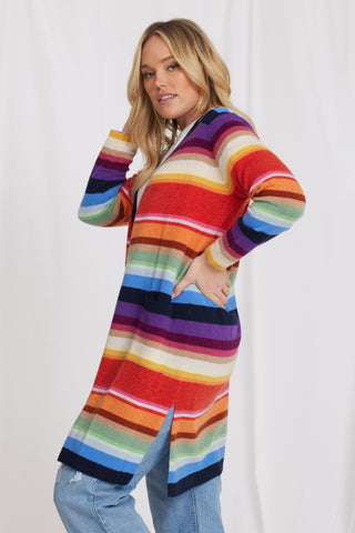 Plus Size Cashmere Multi Stripe Duster -Multi Stripe