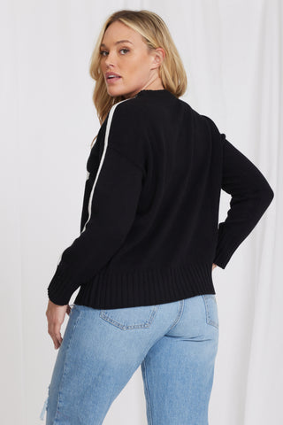 Plus Size Cotton Cashmere Star Crewneck Sweater - Brown Sugar/White