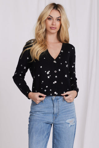 Cashmere Foil Star Cardi- Black / Silver