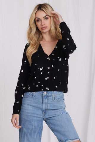 Cashmere Foil Star Cardi- Black / Silver