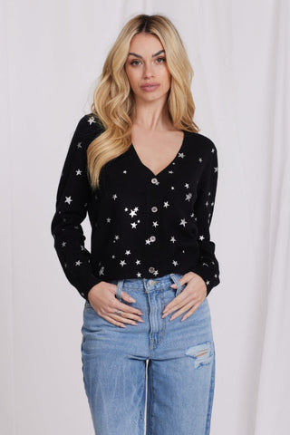 Cashmere Foil Star Cardi- Black / Silver