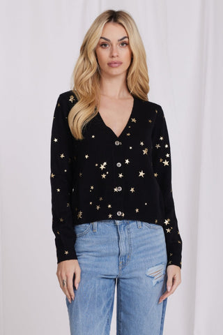 Cashmere Foil Star Cardi- Black / Gold