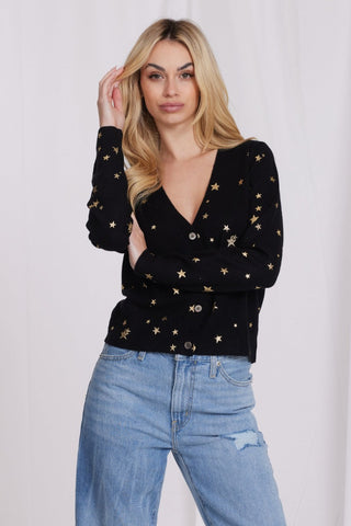 Cashmere Foil Star Cardi- Black / Gold