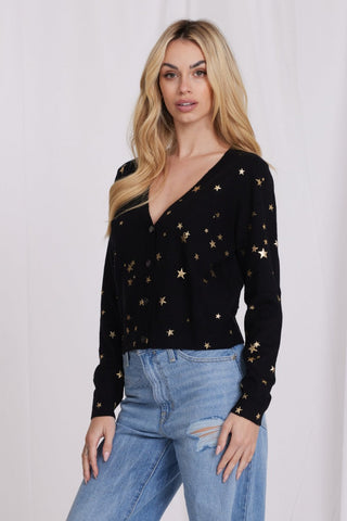 Cashmere Foil Star Cardi- Black / Gold