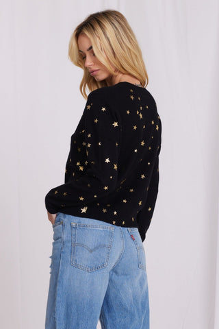 Cashmere Foil Star Cardi- Black / Gold