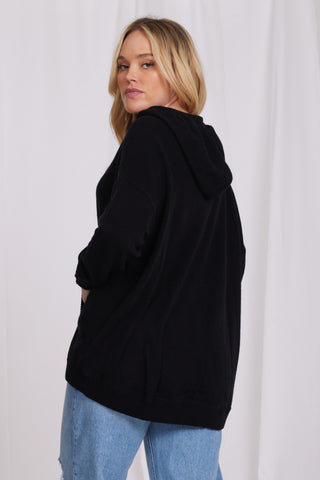 Plus Size Cashmere Zip Hoodie- black