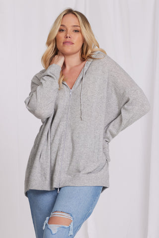 Plus Size Cashmere Zip Hoodie- light-heather-grey