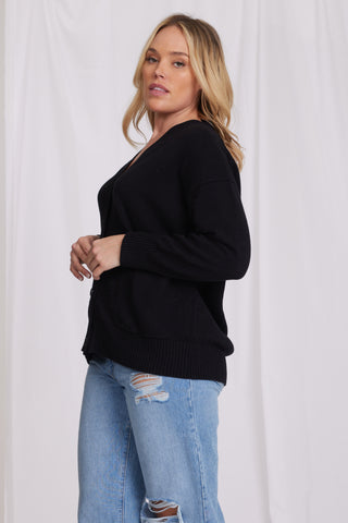 Plus Size Cotton Cashmere Oversized Cardi - Black