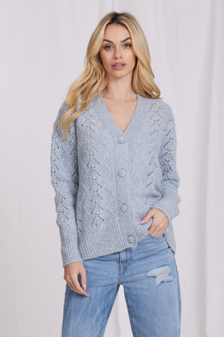 Mohair Pointelle Oversized Cardigan - Baby Blue