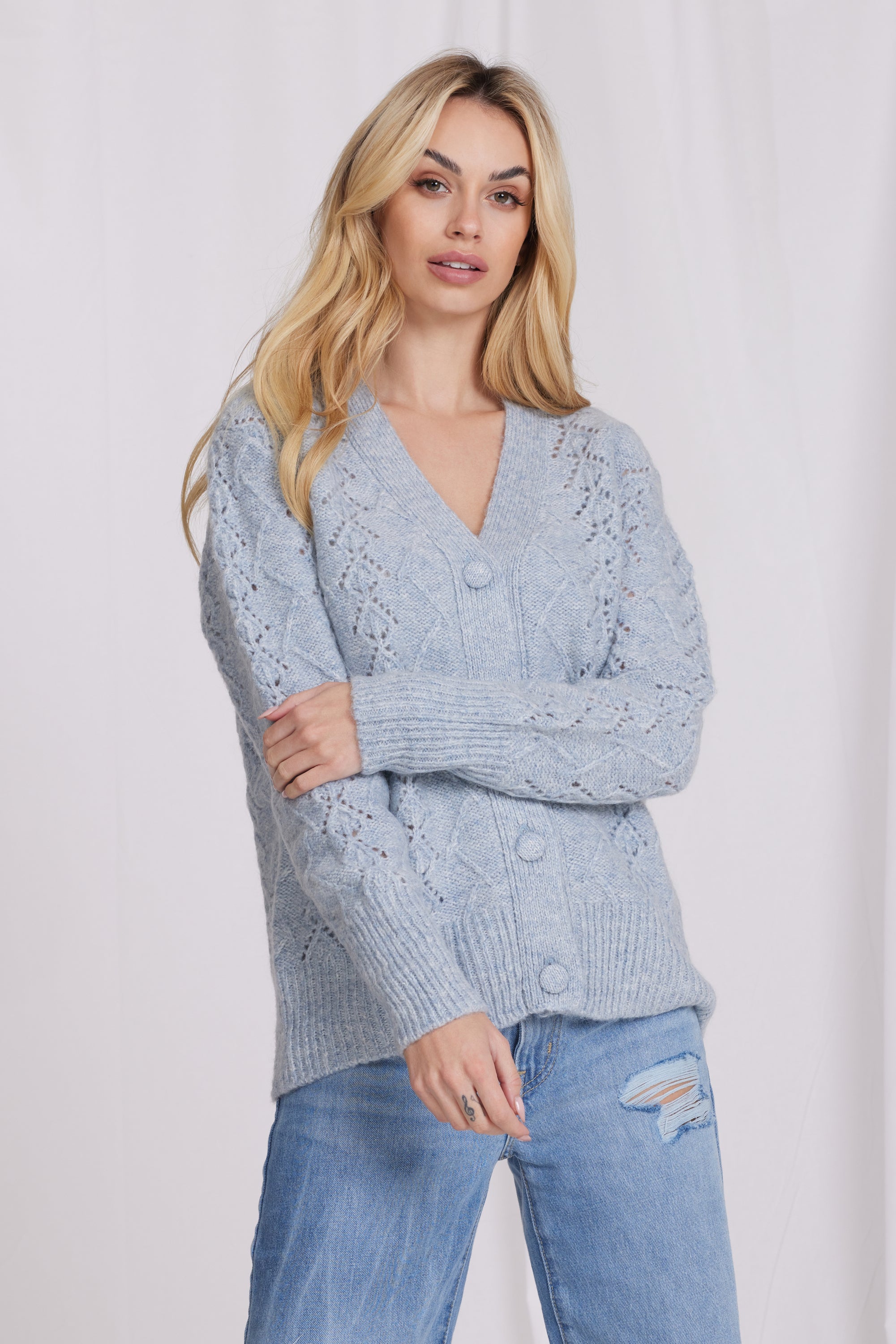 Mohair Pointelle Oversized Cardigan