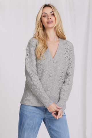 Mohair Pointelle Oversized Cardigan - Light Heather Grey