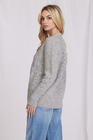 Mohair Pointelle Oversized Cardigan - Light Heather Grey