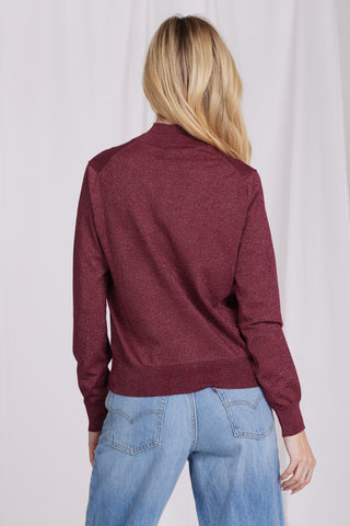 Viscose Lurex Button Cardigan - Merlot