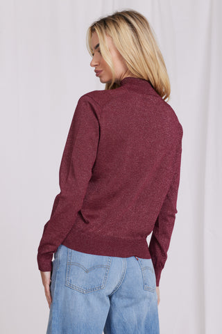 Viscose Lurex Button Cardigan - Merlot