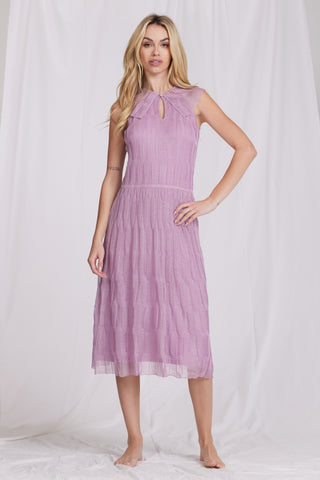 Viscose Ruffle Neck Textured Dress Lavender 