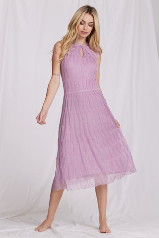 Viscose Ruffle Neck Textured Dress Lavender