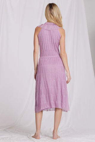 Viscose Ruffle Neck Textured Dress Lavender