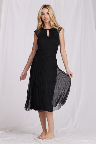 Viscose Ruffle Neck Textured Dress Black