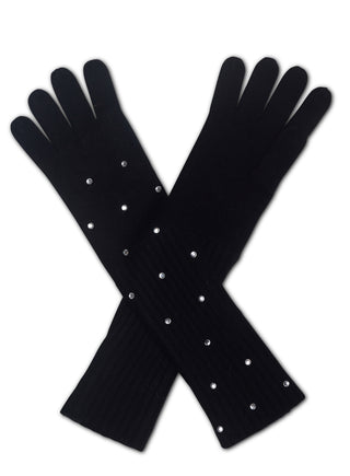 Cashmere Stretch Studded Gloves -black