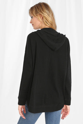 100% Cashmere Oversize Zip Hoodie -black