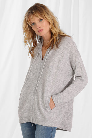 100% Cashmere Oversize Zip Hoodie -light heather grey