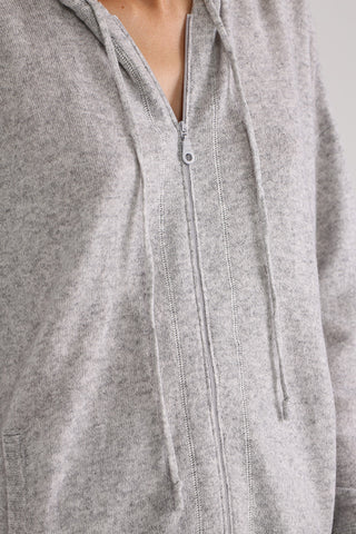 100% Cashmere Oversize Zip Hoodie -light heather grey