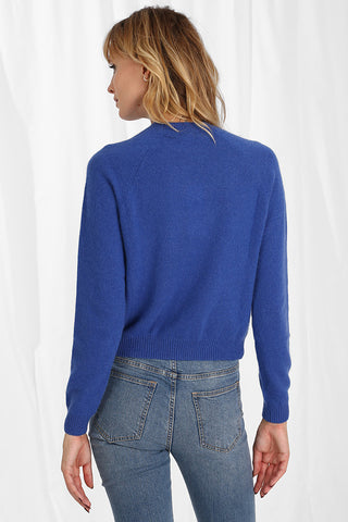 Cashmere Long Sleeve Shrunken Crewneck Sweater- Cosmic Blue