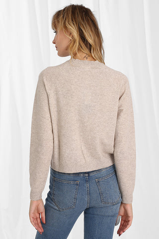 Cashmere Long Sleeve Shrunken Crewneck Sweater- Ecru
