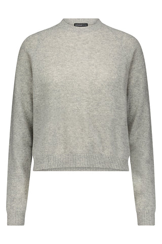 Cashmere Long Sleeve Shrunken Crewneck Sweater- Light Heather Grey