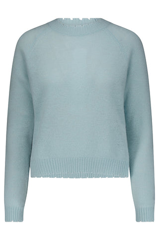 Cashmere Frayed Edge Cropped Crew- baby blue