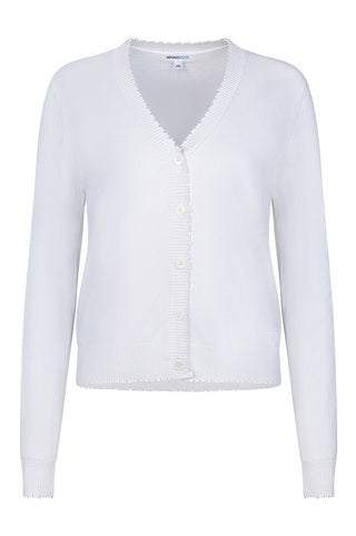 Cotton Cashmere Frayed Cardigan -White