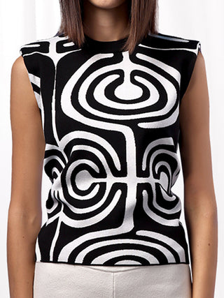 Viscose Blend Tiki Crew black white