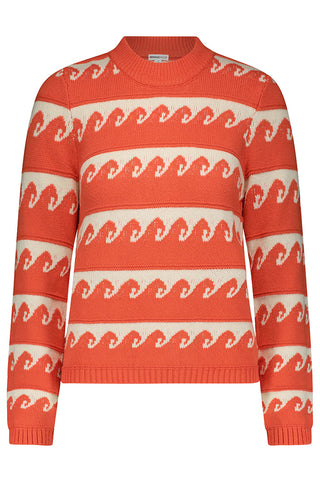 Jacquard Wave Cotton Crewneck - Lava