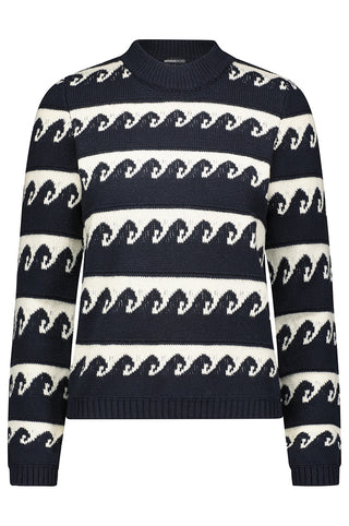 Jacquard Wave Cotton Crewneck - Navy