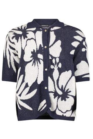 Silk Blend Hawaiian Shirt - NAVY