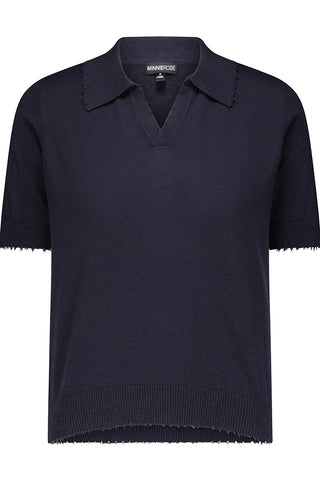 Cotton Cashmere Frayed Polo navy