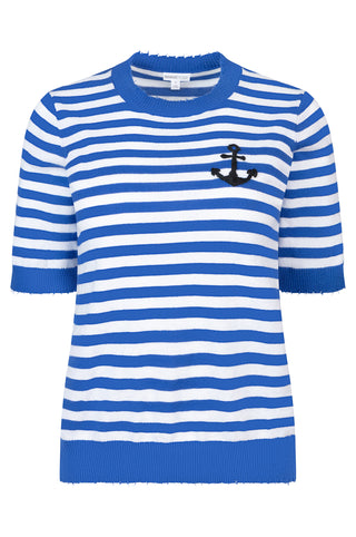 Cotton/Cashmere Boxy Striped Nautical Tee BLEU/Blank