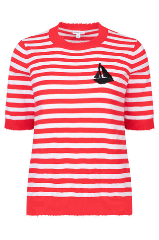 Cotton/Cashmere Boxy Striped Nautical Tee Rouge/Blank