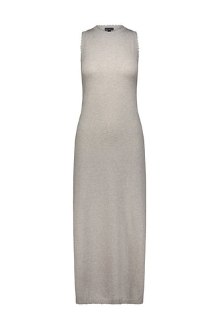 Cotton Cashmere Maxi Frayed Edge Tank Dress -Light Heather Grey